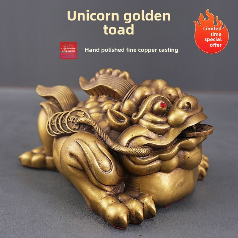 Brass three-legged golden toad, one-horned golden toad ornaments for living room, office, home decorations, opening gifts