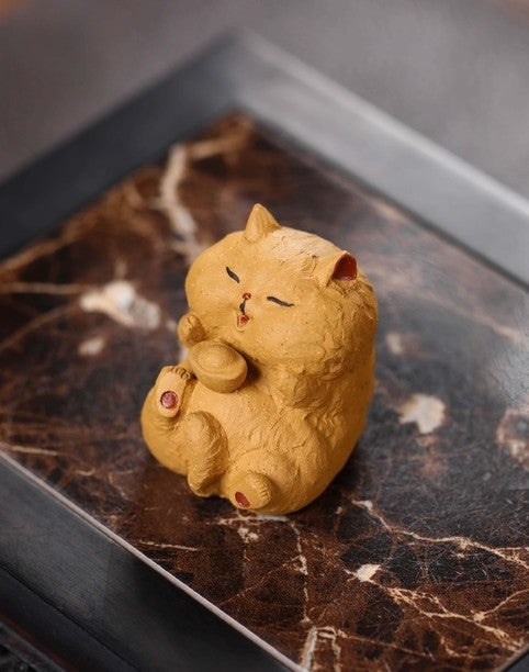 Zisha tea pet cat small ornaments creative handmade lucky cat Yuanbao cat tea set tea tray accessories decoration