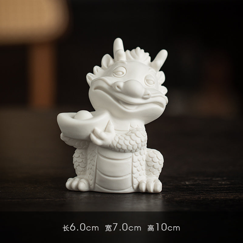 Creative white porcelain cute zodiac dragon tea pet ornaments lucky dragon tea ceremony tea play tea table decoration mascot gift