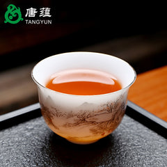 Ice-type mutton-fat jade white porcelain Kung Fu tea set home office reception ceramic covered bowl tea cup high-end gift box