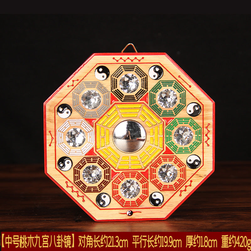 Peach wood Bagua Yin Yang painted Jiugong pendant home door concave mirror plane mirror convex mirror Tai Chi