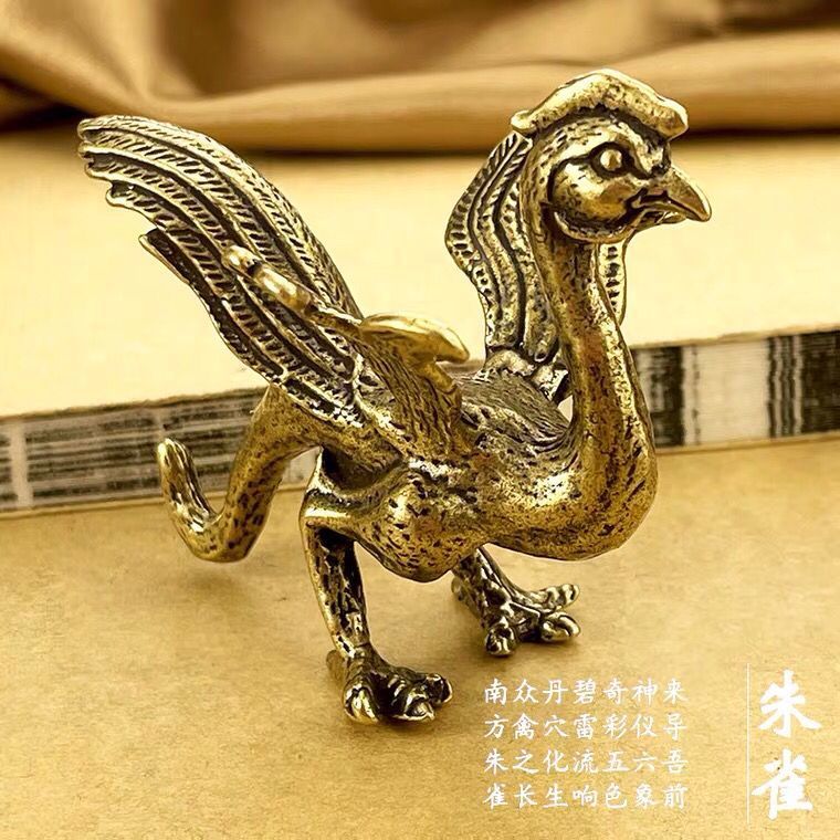 Brass ancient four mythical beasts tea pet ornaments living room retro decoration Qinglong white tiger Suzaku Xuanwu desktop copperware