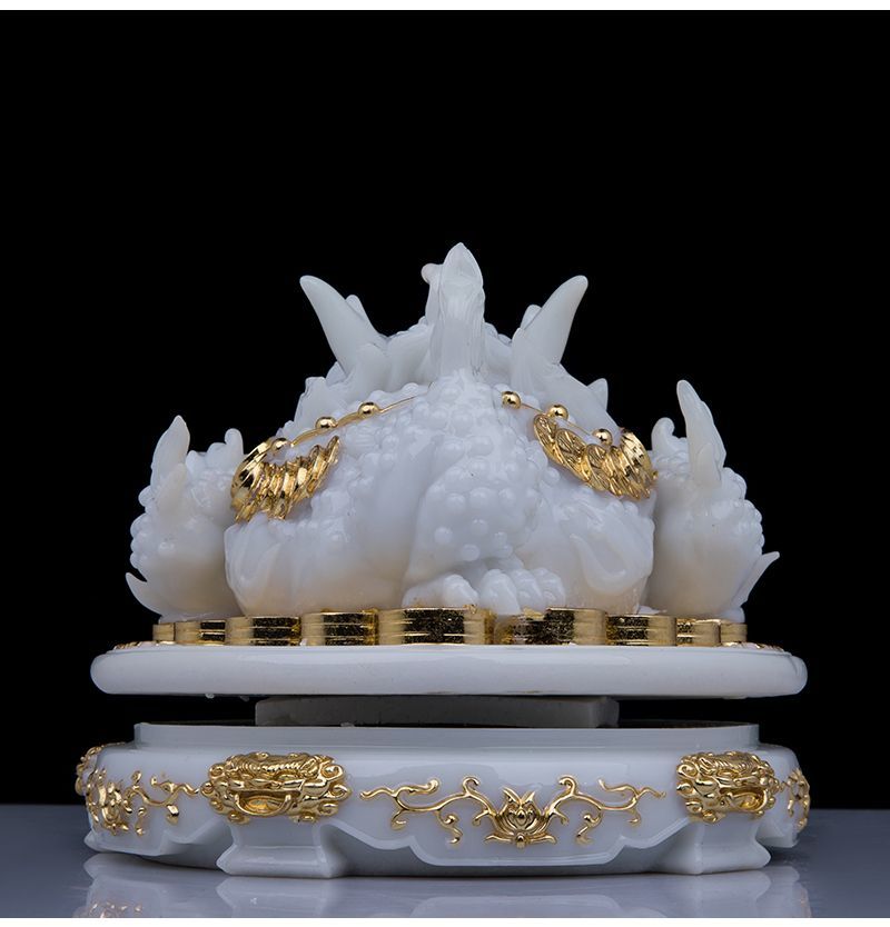 Overlord Golden Toad Ornaments White Marble Fortune-bringing Golden Toad Golden Cicada Rotatable Office Store Opening Gift Ornaments