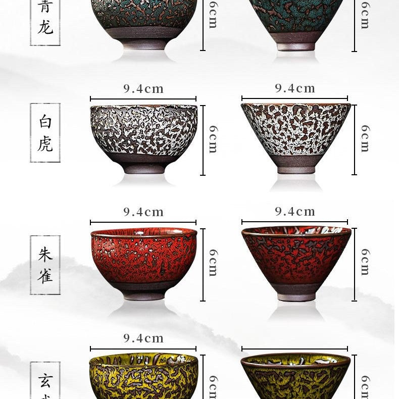 Jianzhan master Yang Jianli's four mythical beasts summon the dragon, blue dragon, white tiger, Suzaku, and Xuanwu handmade tea cups, host cups