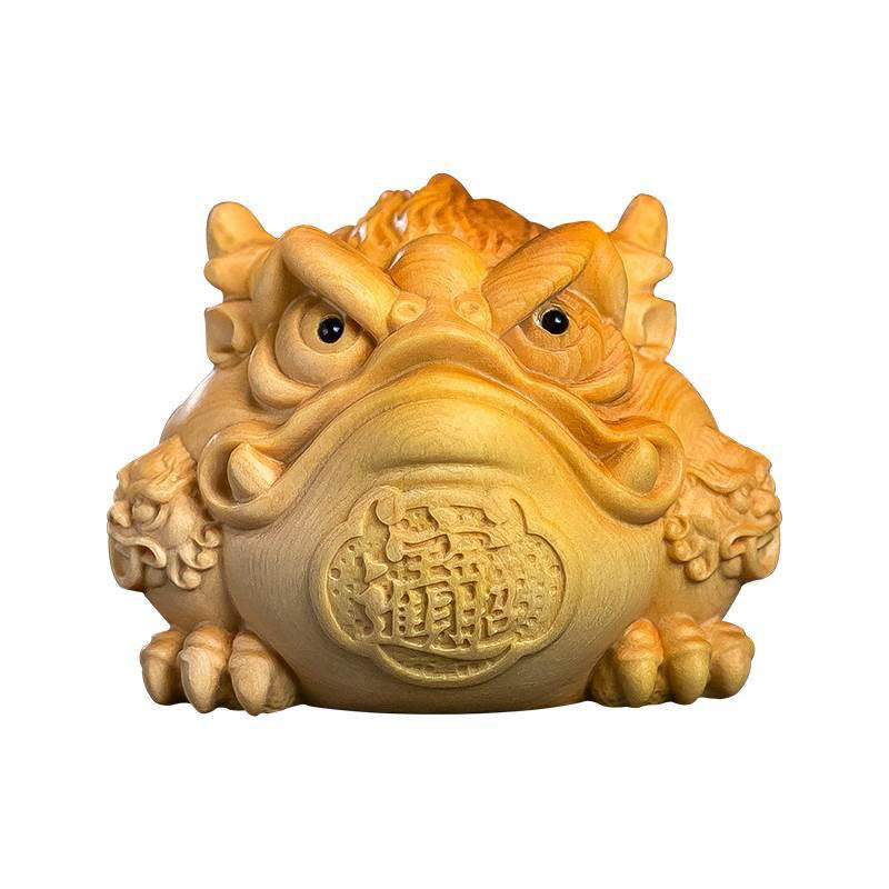 Boxwood Carving Fortune Golden Toad Solid Wood Toad Home Tea Pet Crafts Hand-held Tabletop Ornaments Decorations