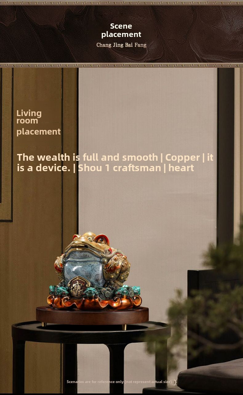 The source of gifts to attract wealth and prosperity, all-copper golden toad ornaments, three-legged toad, copper golden cicada, store front desk decoration, opening gift