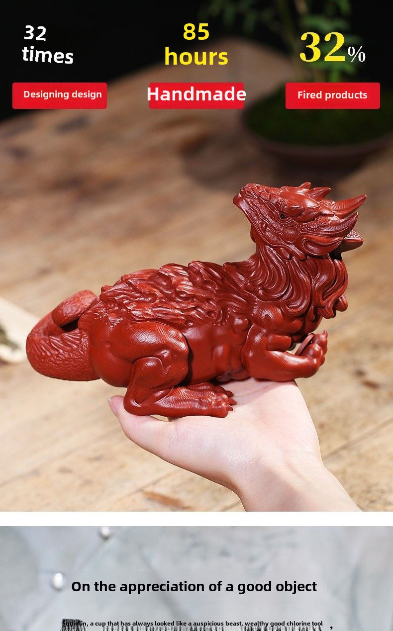 Yixing original purple sand Dahongpao handmade [lucky beast unicorn] can be raised creative boutique tea pet ornaments