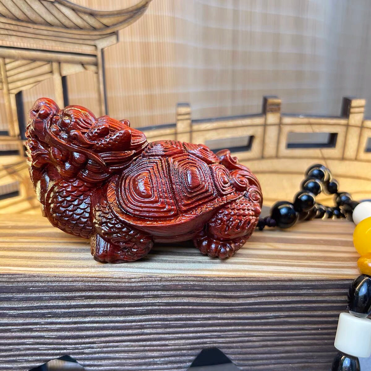 Rosewood dragon turtle hand play fine wood carving fortune auspicious beast carved dragon turtle tea pet car ornaments