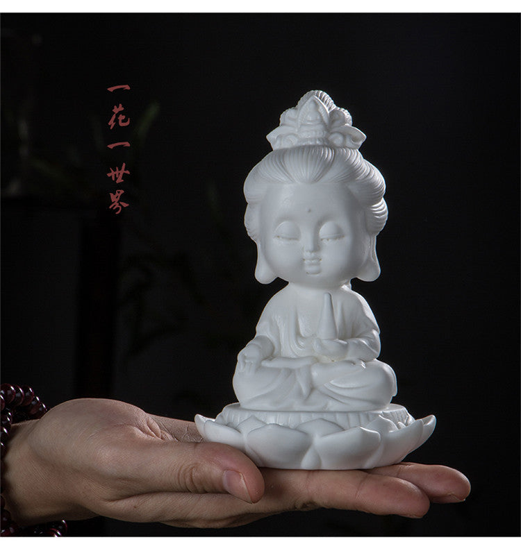 White porcelain lotus Guanyin Buddha statue ornaments car accessories personality Zen Tathagata Buddha tea pet tea ceremony tea play decorations