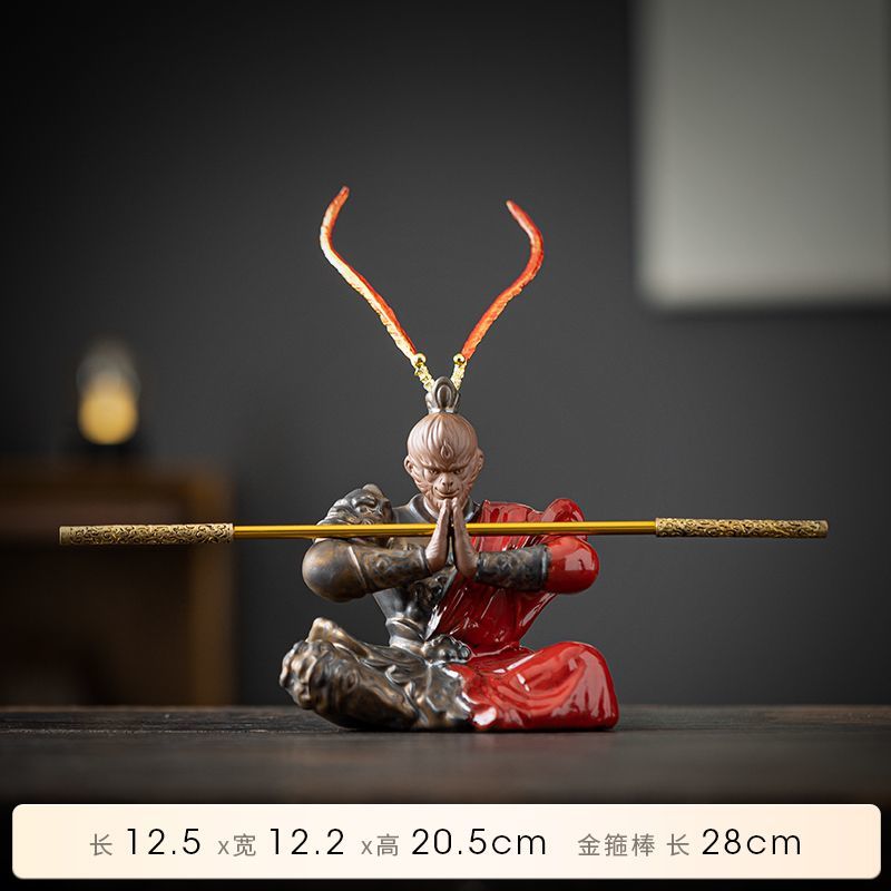 Creative purple sand Monkey King Sun Wukong tea pet ornaments home desktop ceramic crafts fighting Buddha decoration