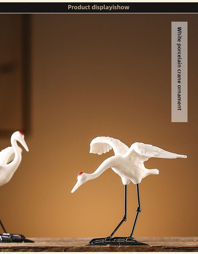 Creative Dehua white porcelain crane boutique can be raised tea pet ornaments office living room study desktop decoration gift