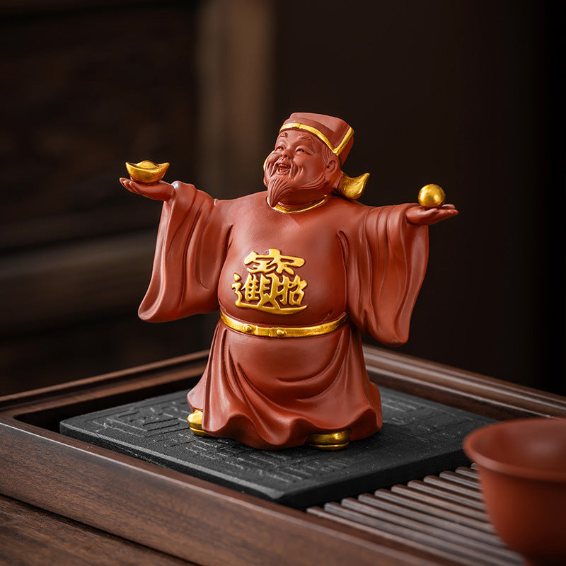 New original purple sand God of Wealth tea pet small ornaments to attract wealth and can be raised tea ceremony accessories tea table tea table decorations