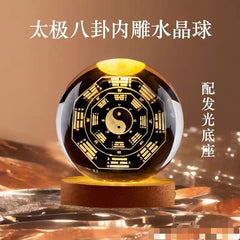 Feng Shui town house Tai Chi crystal ball with eight trigrams carved inside Feng Shui to protect safety ornaments for home entrance bedroom desktop