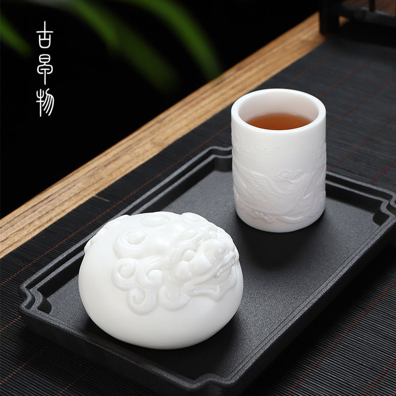 Dehua mutton-fat jade white porcelain unglazed tea pet tea tray small ornaments tea ceremony can raise tea to play Kung Fu tea set home accessories