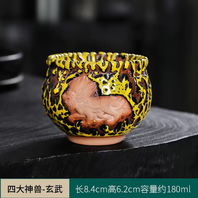 Ceramic Master Kiln Change Kung Fu Tea Set Personal Tea Cup Jianzhan Qinglong Four Tea Cups Mythical Beasts Home Single Cup Tea