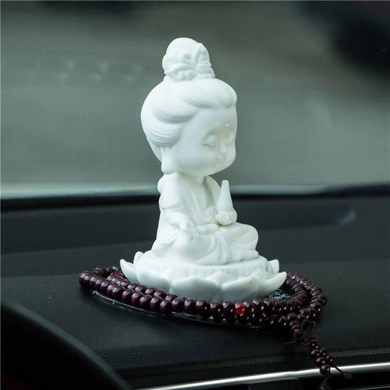 White porcelain lotus Guanyin Buddha statue ornaments car accessories personality Zen Tathagata Buddha tea pet tea ceremony tea play decorations