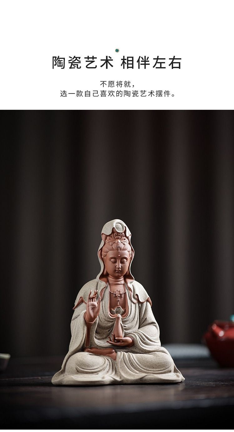 Living room handmade home tea ceremony incense Guanyin office ornaments new purple sand large ornaments Guanyin Bodhisattva