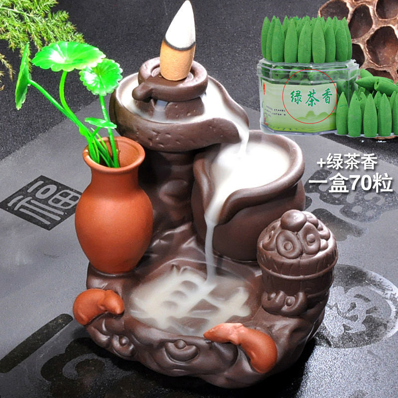 Backflow incense burner good luck home indoor mountain stream purple sandalwood tea ceremony creative tea pet personality ornaments