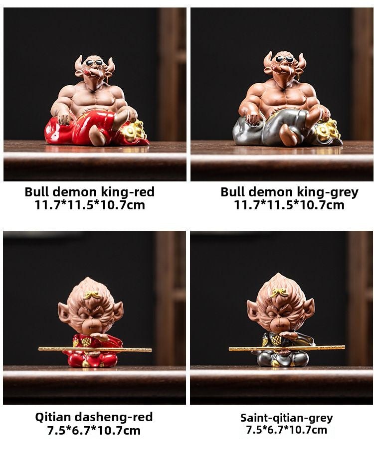 Tea table landscape Sun Wukong ceramic tea table Bull Demon King purple sand ornaments small ornaments tea pet decoration tea room