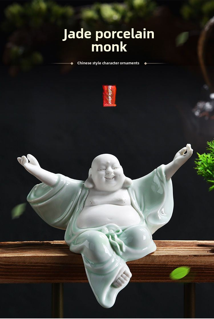 Big-bellied Maitreya Buddha tea pet ornaments boutique white porcelain vase rockery fish tank landscaping decoration tea play tea ceremony spare parts