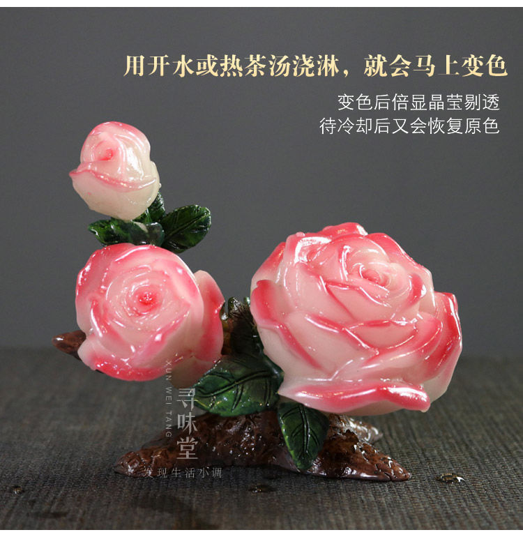 Flower blossoms and wealth color changing tea pet | New creative resin tea play peony lotus personalized tea tray tea ceremony small ornaments