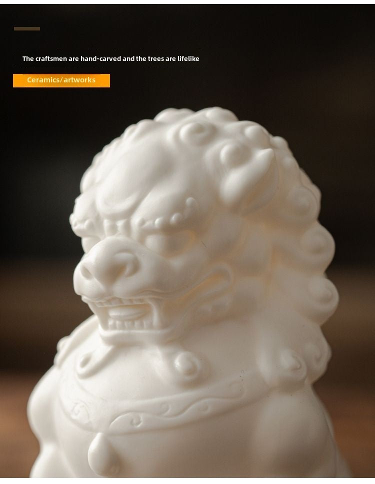 White ceramic ornaments living room tea pet porch tea room tea table office Chinese antique shelf decoration ceramic lion