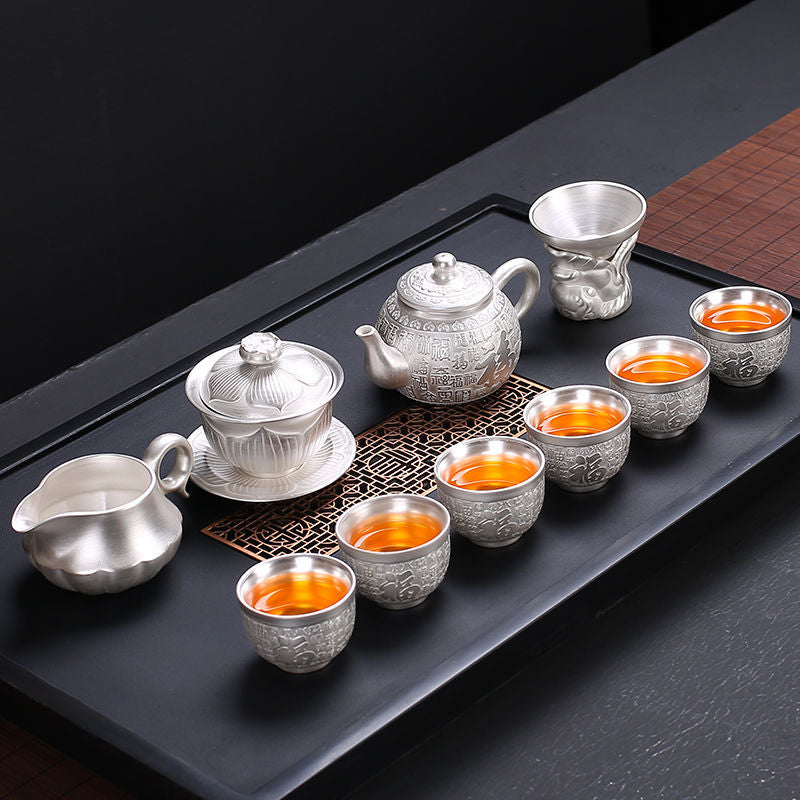 [Kaolin material] Enamel handmade ceramic silver-plated tea set 999 silver automatic tea set Kung Fu teacup tea brewing household teapot