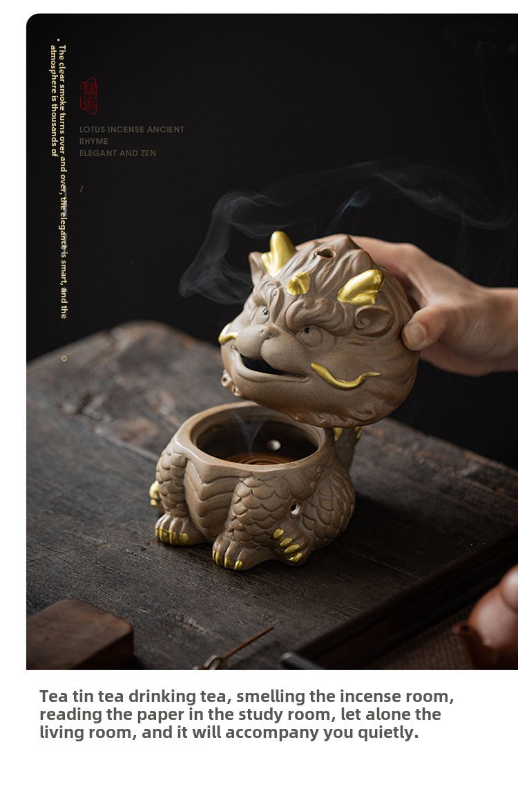 Kirin Incense Burner Suanni Ceramic Mugwort Creative Incense Burner Sandalwood Agarwood Tea Pet Zen Mythical Beast Ornaments