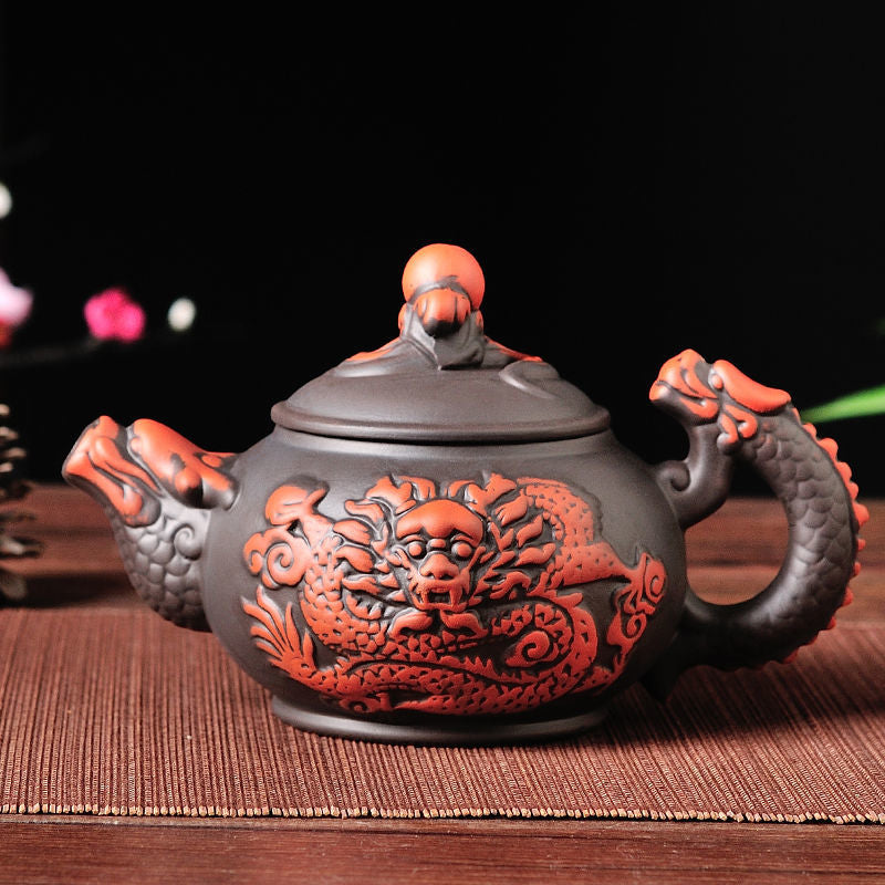 Creative Zisha Antique Tea Filter Kung Fu Automatic Tea Set Dragon Pattern Teapot Teacup Complete Set Ceramic Filter Tea Strainer