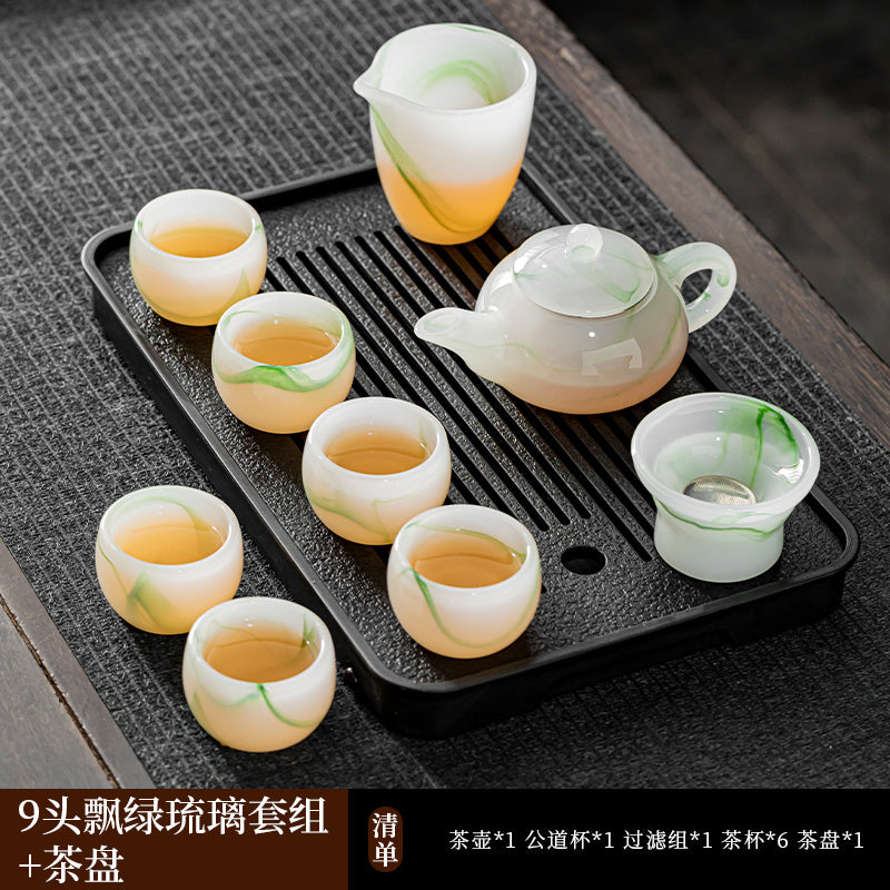 Mutton Fat Jade Porcelain Glass Kung Fu Tea Set 2025 New Light Luxury High-end Home Boutique High-end Tea Cup Set