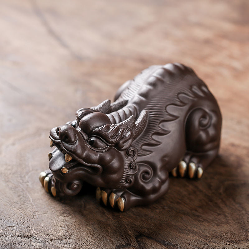 Yixing purple sand blessing dragon turtle tea pet blessing fortune sculpture handmade tea set tea ceremony tea tray tea table tea play ornaments