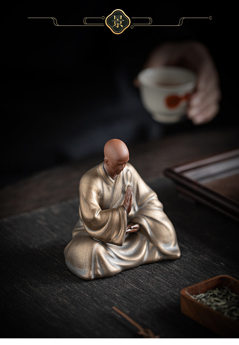 [Retro and old design] Chinese style purple sand little monk tea pet ornaments Zen ceramic figures tea room tea table decoration tea ceremony space furnishings