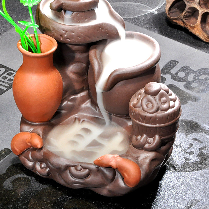 Backflow incense burner good luck home indoor mountain stream purple sandalwood tea ceremony creative tea pet personality ornaments