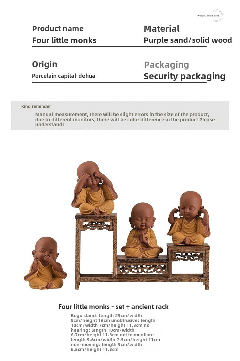 Chinese Zen Three Little Monks Cute Characters Ceramic Home Furnishings Office Desktop Zen Tea Pet Furnishings