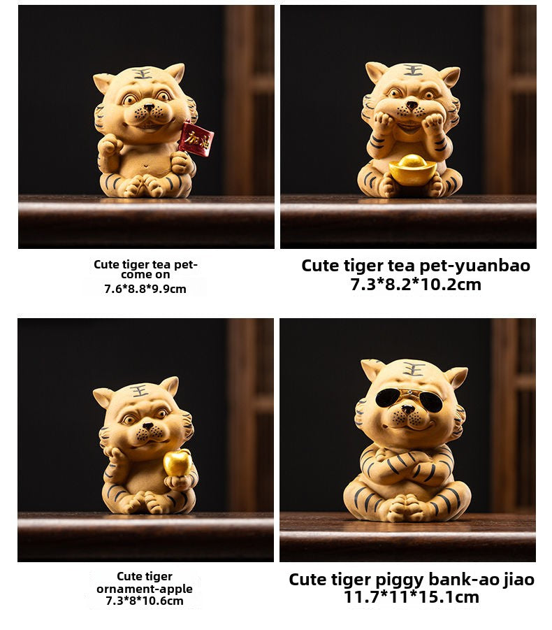 Purple sand little tiger tea pet ornaments boutique can raise the twelve zodiac cute tiger tea table tea table decoration tiger year mascot