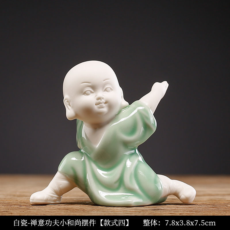 Tea pet ornaments ceramic kung fu little monk boutique can be raised high white porcelain sand mining living room decoration tea utensils table accessories