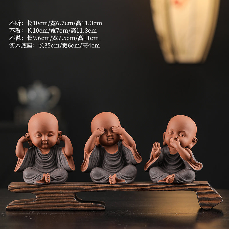 Chinese Zen Three Little Monks Cute Characters Ceramic Home Furnishings Office Desktop Zen Tea Pet Furnishings