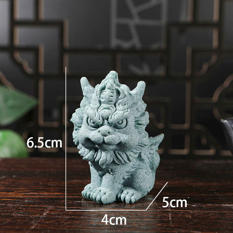 Green sandstone fortune-attracting Pixiu Chinese tea table ornaments decoration Kirin large tea pet ornaments landscape home ornaments