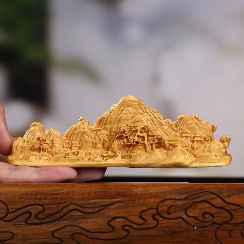 Boxwood carvings of mountains and rivers ornaments landscape painting brush holder pen holder handle stationery gifts home accessories