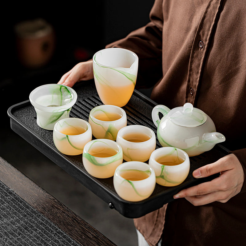 Mutton Fat Jade Porcelain Glass Kung Fu Tea Set 2025 New Light Luxury High-end Home Boutique High-end Tea Cup Set