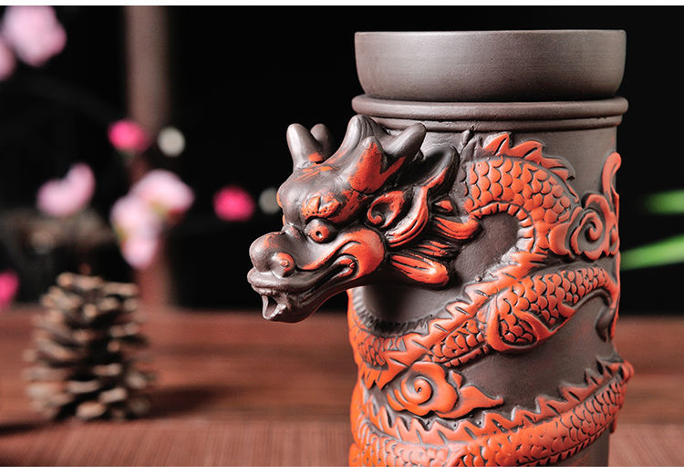 Creative Zisha Antique Tea Filter Kung Fu Automatic Tea Set Dragon Pattern Teapot Teacup Complete Set Ceramic Filter Tea Strainer