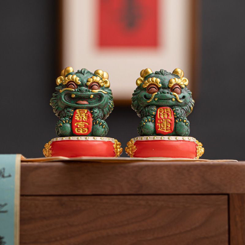 Chinese style cute healing Pixiu Qilin pair of living room entrance feng shui layout home fortune and wealth ornaments