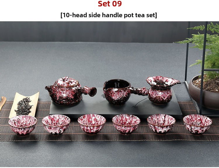 Kung Fu tea set household complete set office reception Jianzhan kiln change Jun kiln living room teapot tea cup simple