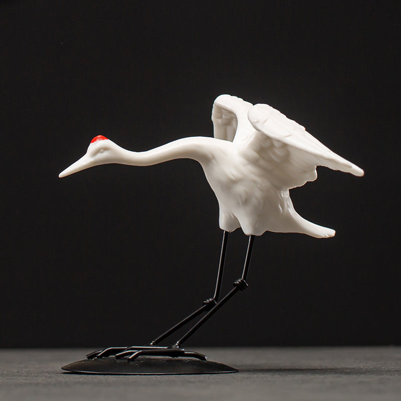 Creative ceramic crane animal ornaments home white crane decoration potted gardening fish tank landscaping Zen decoration