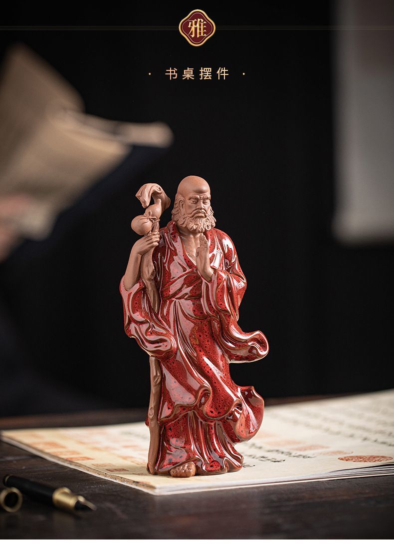 Zen ceramic sculpture of Bodhidharma, a figure on the desktop, a tea pet for the living room, a tea room, a shelf for decoration