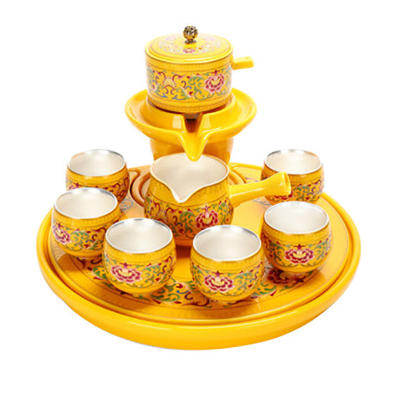 [Kaolin material] Enamel handmade ceramic silver-plated tea set 999 silver automatic tea set Kung Fu teacup tea brewing household teapot