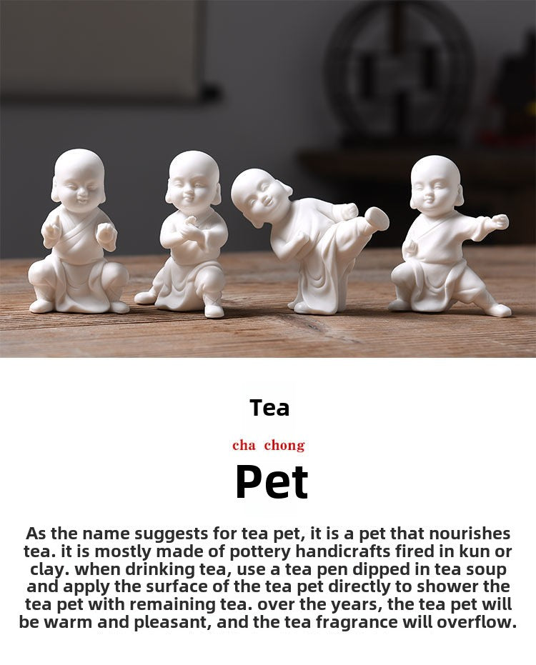 Tea pet ornaments ceramic kung fu little monk boutique can be raised high white porcelain sand mining living room decoration tea utensils table accessories