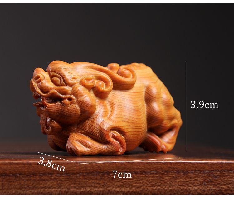 Natural cypress wood carved Pixiu ornaments, hand-held pieces, single and double horn Pixiu, gifts for men