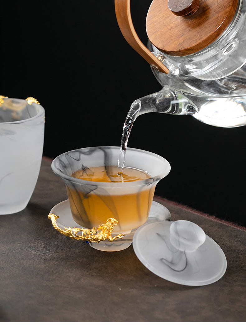 Misty Rain Ink Glass Tea Set Home Light Luxury High-end Tea Cup Covered Bowl Home Office Tea Set