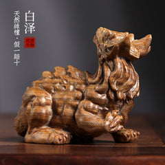 Natural Green Sandalwood Solid Wood Carving White Ze Ornament Handheld Piece Home Decoration Craft